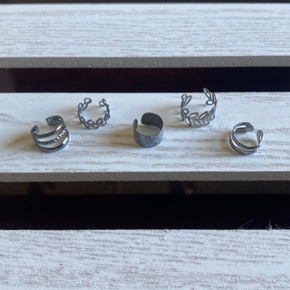 Set of 5 Silver Earring Cuffs
